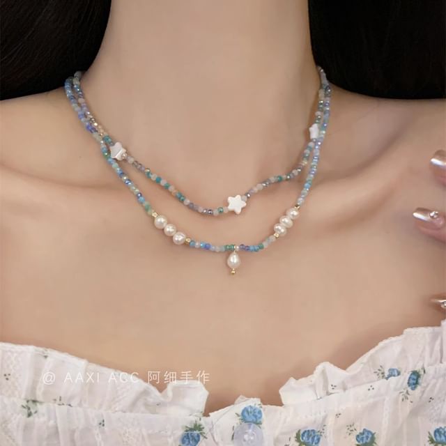 Necklace Star Beaded Pearl Faux /