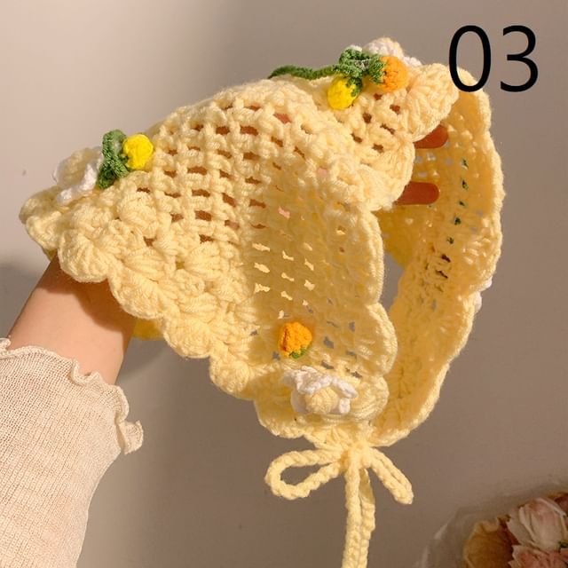 Bonnet / Floral Crochet Tie Hair Hat