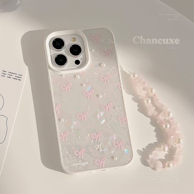 Phone / Case Pearl Set Bow Faux Adhesive Strap Decoration