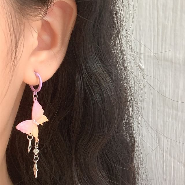 Butterfly Fringed Drop Huggie Earring Star