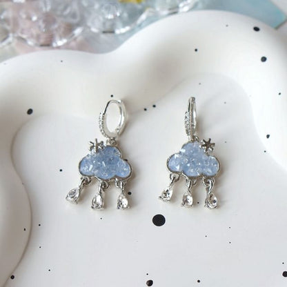 Drop Fringed Huggie Cloud Earring Rhinestone