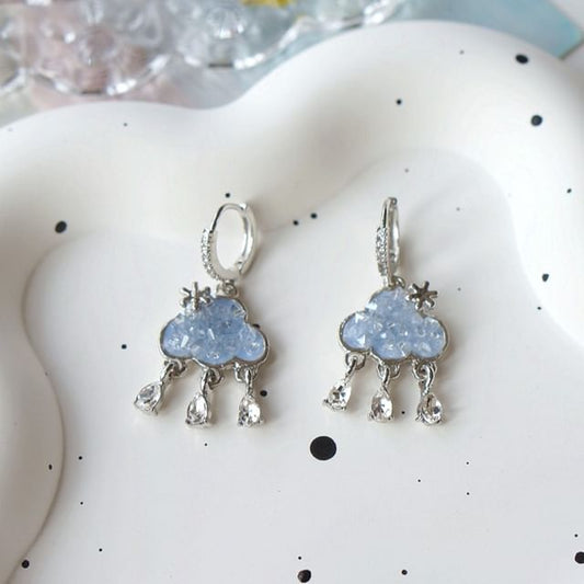 Drop Fringed Huggie Cloud Earring Rhinestone