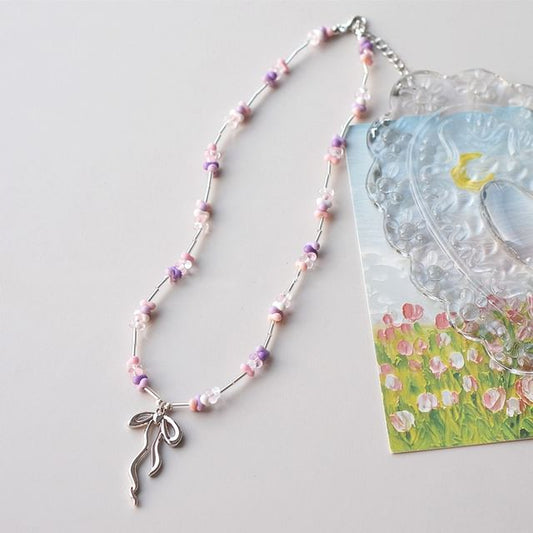 Necklace Irregular Beaded Pendant Bow