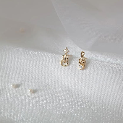 Rhinestone Note Earring Guitar Alloy Music Stud Asymmetrical