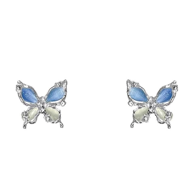 Cat Stud Alloy Butterfly Stone Earring Faux Eye