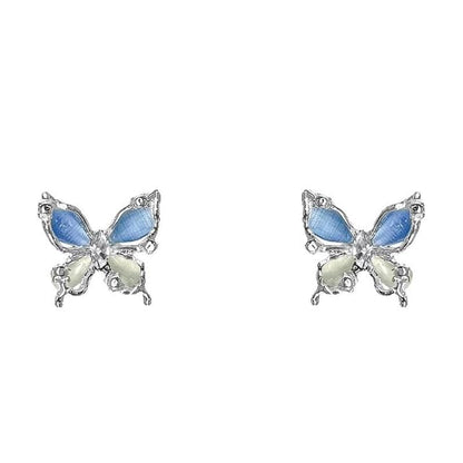 Cat Stud Alloy Butterfly Stone Earring Faux Eye