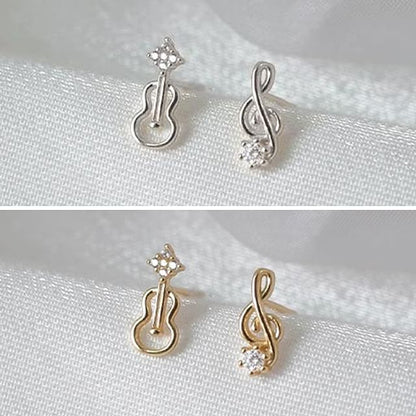 Rhinestone Note Earring Guitar Alloy Music Stud Asymmetrical