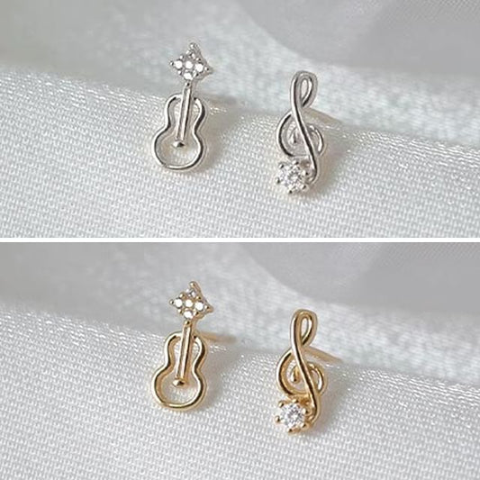 Rhinestone Note Earring Guitar Alloy Music Stud Asymmetrical