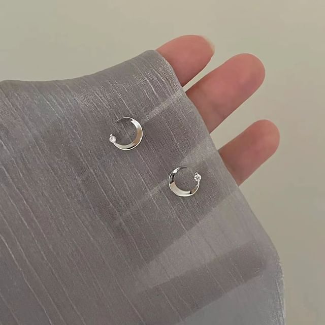Moon Rhinestone Earring Alloy Stud
