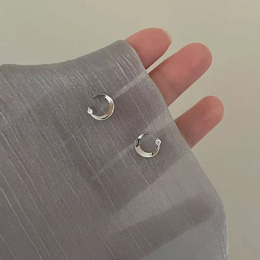 Moon Rhinestone Earring Alloy Stud