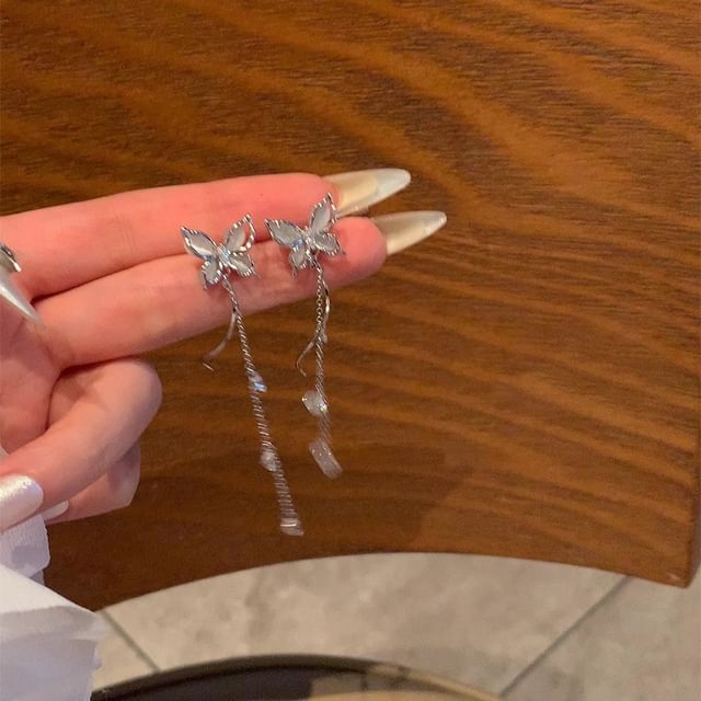 Stone Cat Earring Butterfly Dangle Eye Alloy Faux