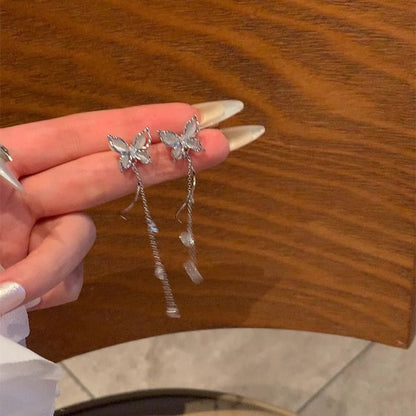 Stone Cat Earring Butterfly Dangle Eye Alloy Faux