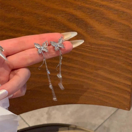 Stone Cat Earring Butterfly Dangle Eye Alloy Faux