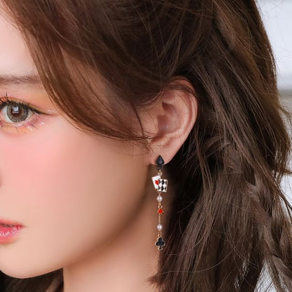 Print Cuff Stud Earring Sterling / Card Poker Ear Silver