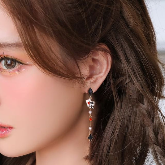 Print Cuff Stud Earring Sterling / Card Poker Ear Silver