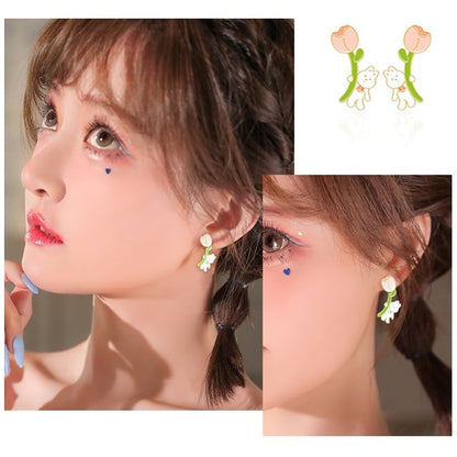 Designs Silver / Cartoon Cuff ) Various Sterling Earring Ear Stud ( Rabbit