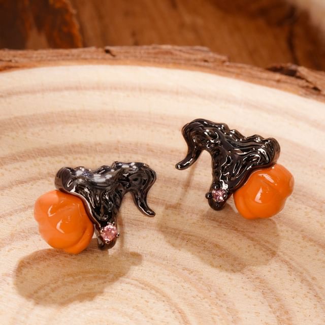 Earring Pumpkin Silver Ear Halloween / Phantom Sterling Stud Cuff