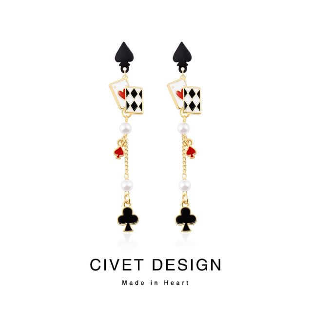 Print Cuff Stud Earring Sterling / Card Poker Ear Silver