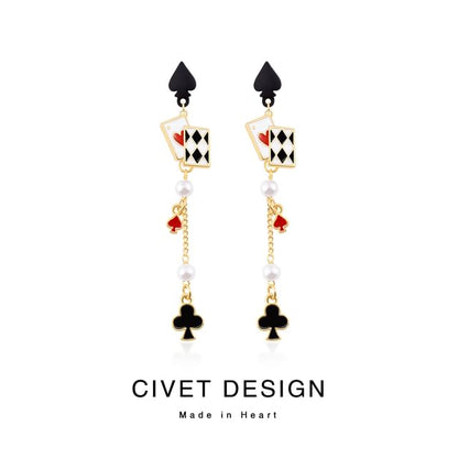 Print Cuff Stud Earring Sterling / Card Poker Ear Silver