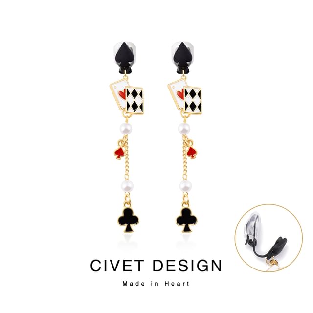 Print Cuff Stud Earring Sterling / Card Poker Ear Silver