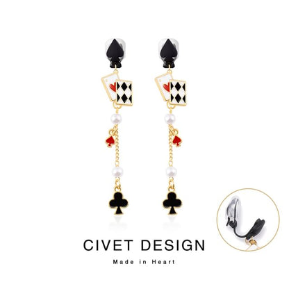 Print Cuff Stud Earring Sterling / Card Poker Ear Silver