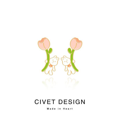 Designs Silver / Cartoon Cuff ) Various Sterling Earring Ear Stud ( Rabbit