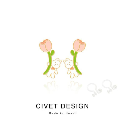 Designs Silver / Cartoon Cuff ) Various Sterling Earring Ear Stud ( Rabbit