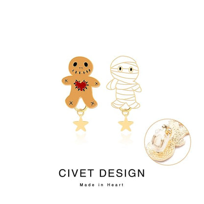 Sterling Stud Earring Cartoon Silver Halloween / Cuff Ear Asymmetrical