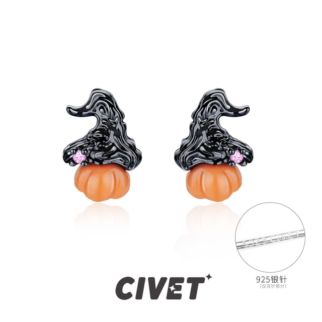 Earring Pumpkin Silver Ear Halloween / Phantom Sterling Stud Cuff