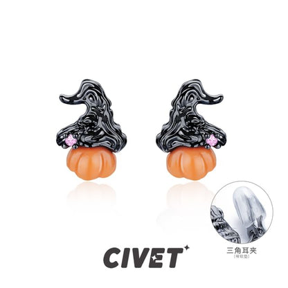 Earring Pumpkin Silver Ear Halloween / Phantom Sterling Stud Cuff
