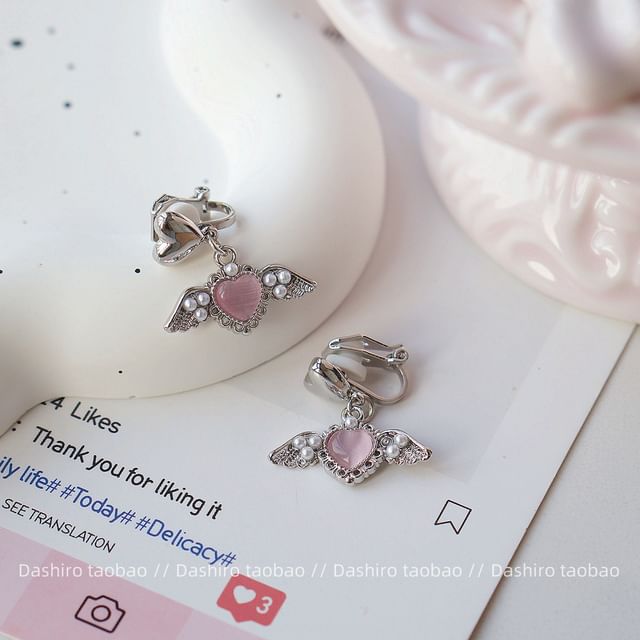 Gemstone / Clip-On Heart Earring Drop