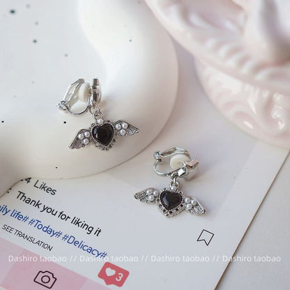 Gemstone / Clip-On Heart Earring Drop