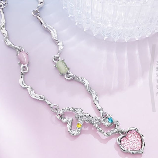 Heart Strawberry Rhinestone Necklace