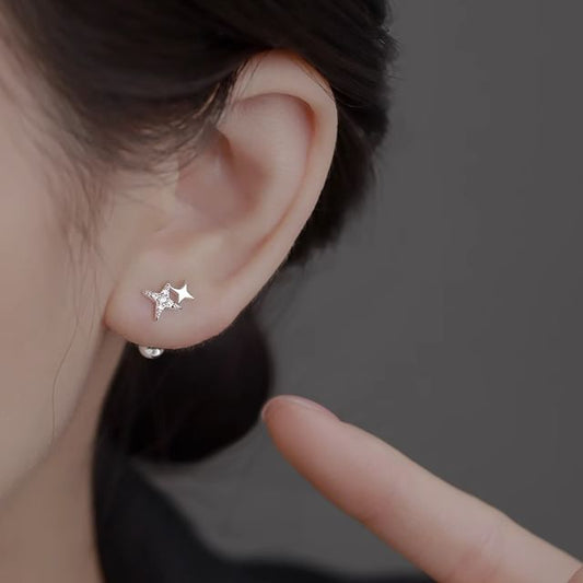 Earring Silver Barbell Star Rhinestone Sterling 925