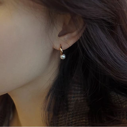 Hoop 925 Pearl Silver Sterling Faux Earring