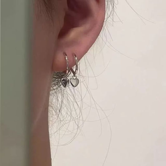 Sterling Earring Silver Heart Drop Hoop 925