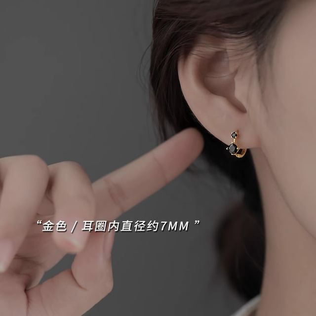 Rhinestone Sterling 925 Huggie Earring Silver