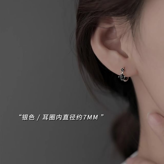 Rhinestone Sterling 925 Huggie Earring Silver