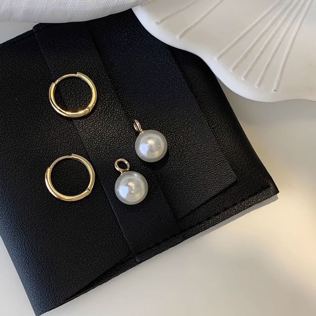 Drop Earring Hoop Pearl Sterling 925 Silver Faux