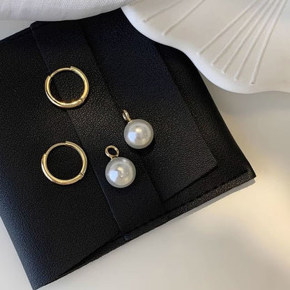 Drop Earring Hoop Pearl Sterling 925 Silver Faux