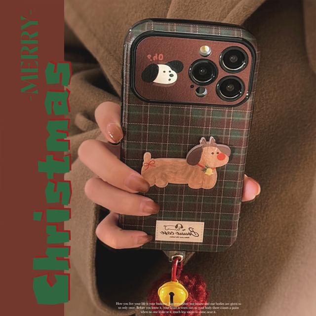 Bell / Set Case Phone Pom Dog Charm Plaid