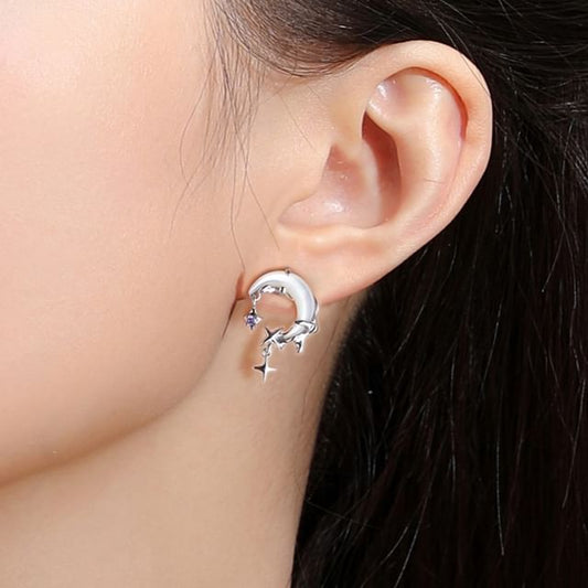 Moon / Alloy Cuff Rhinestone Star Ear Drop Earring