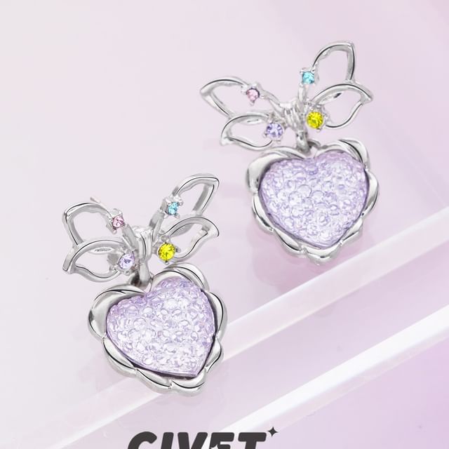 Earring Drop Heart Alloy Bow