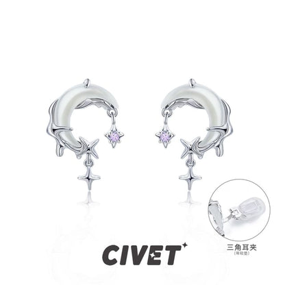 Moon / Alloy Cuff Rhinestone Star Ear Drop Earring