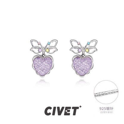 Earring Drop Heart Alloy Bow
