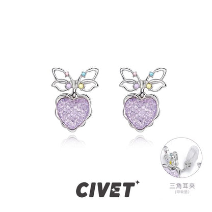 Earring Drop Heart Alloy Bow
