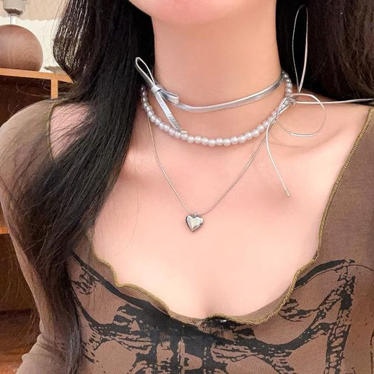 Heart / Set Necklace Braded Layered