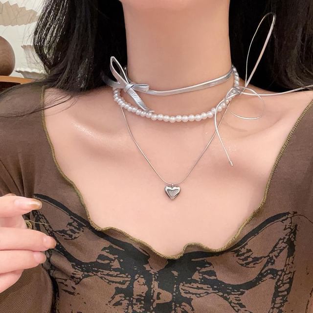 Heart / Set Necklace Braded Layered