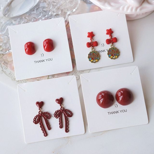 Drop Stud Earring Ear / Bow Plain Clip-On