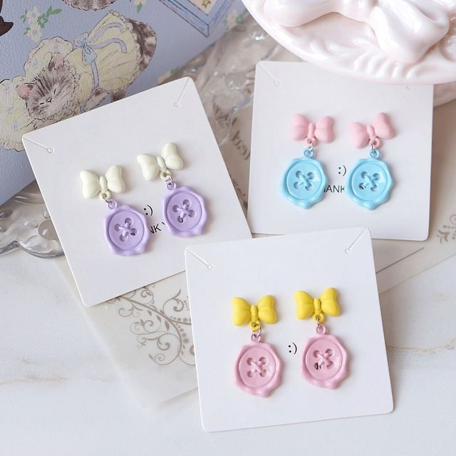 Clip-On Button Earring / Bow Drop